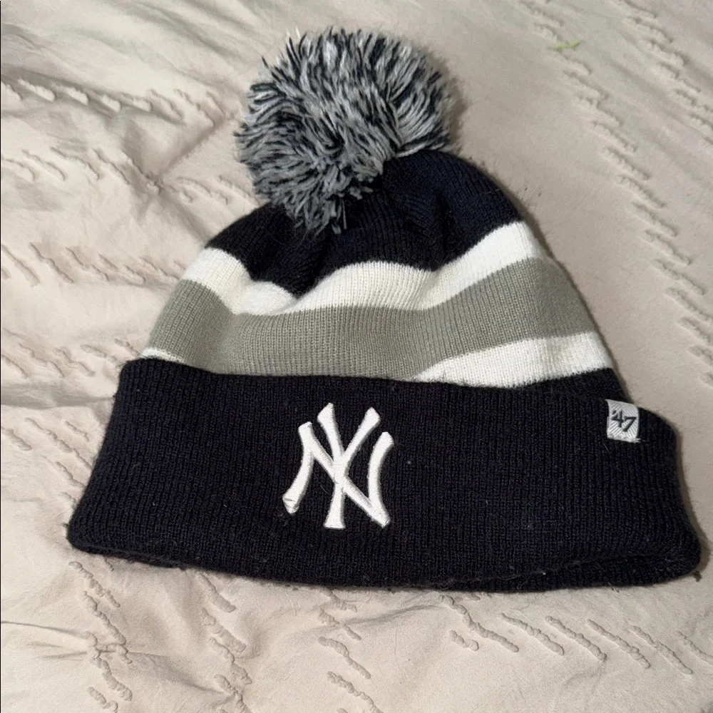 Yankees Striped Beanie with Pom